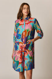Model Genericm wearing size sample of the Breeze Shirtmaker Dress – Blue in colour Blue, in a cropped view