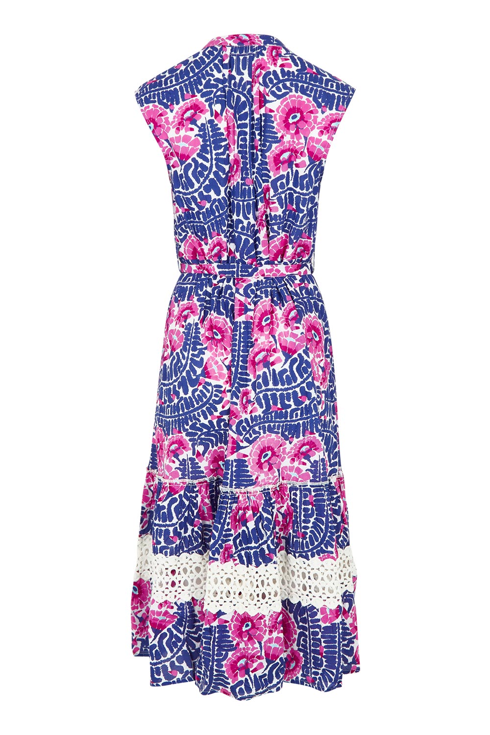 Product shot of the Catembe Cotton Midi Dress in colour Navy (Blue), from the back