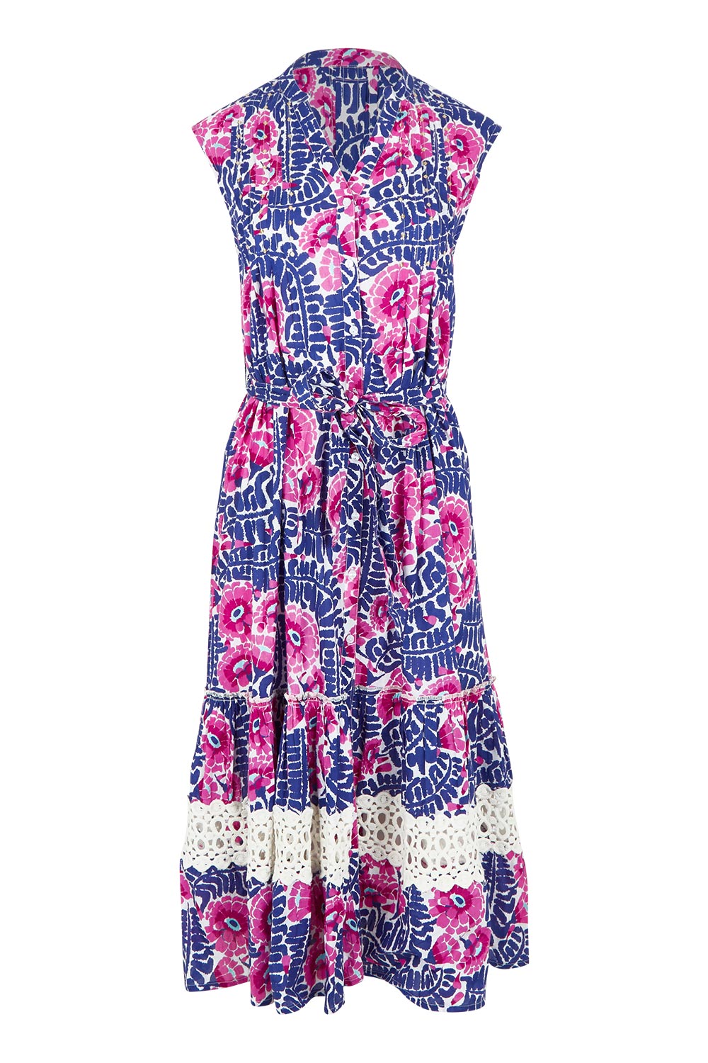 Product shot of the Catembe Cotton Midi Dress in colour Navy (Blue), from the front
