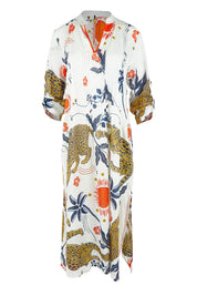 Product shot of the Celine Cotton Kaftan Dress in colour Print, detail