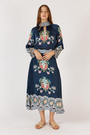 A model wearing the Garcia Shirt in colour Navy (Blue), from the front, showing the whole outfit