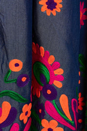 Product shot of the Gokarna Maxi Dress in colour Embroided (Blue), detail