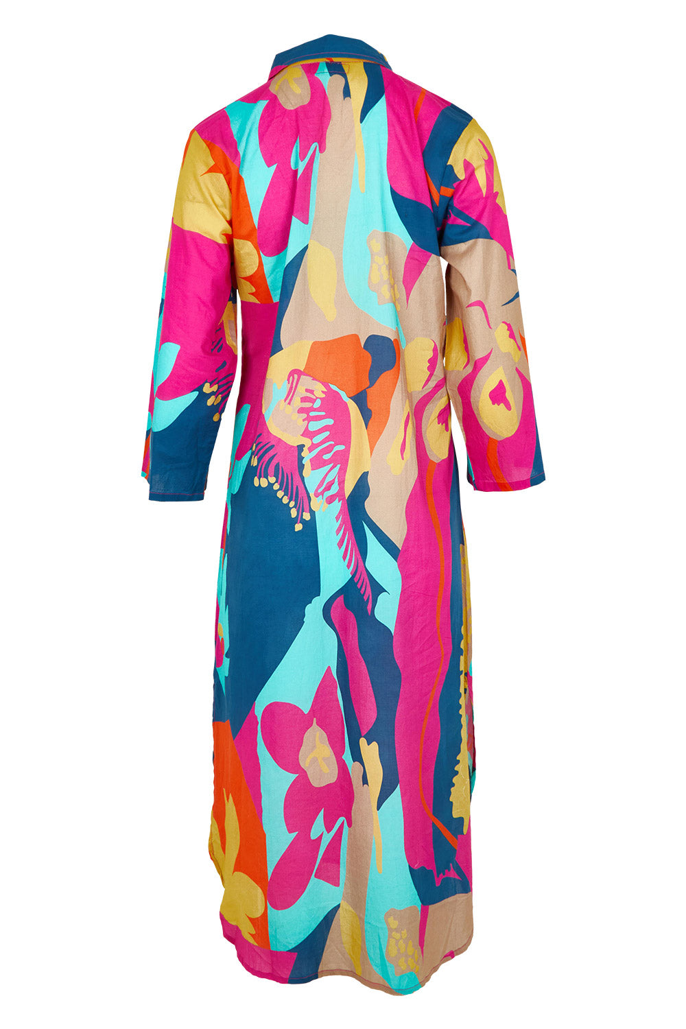 Product shot of the Lotus Bloom Cotton Midi Dress in colour Print, from the back