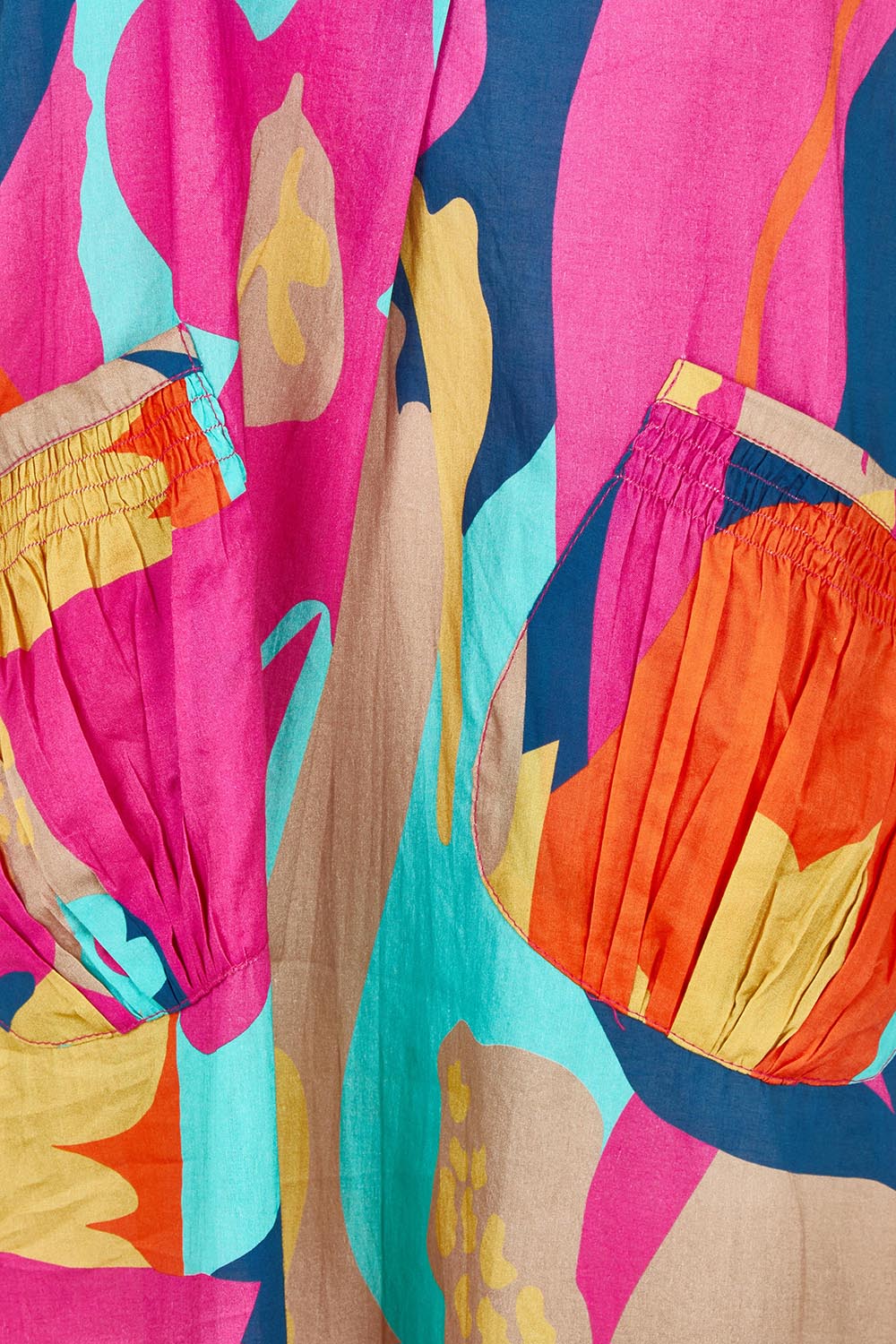 Product shot of the Lotus Bloom Cotton Midi Dress in colour Print, detail