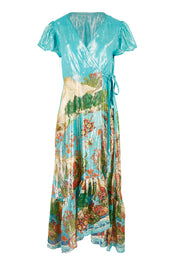 Product shot of the Montpellier Wrap Dress in colour Print (Blue), from the front