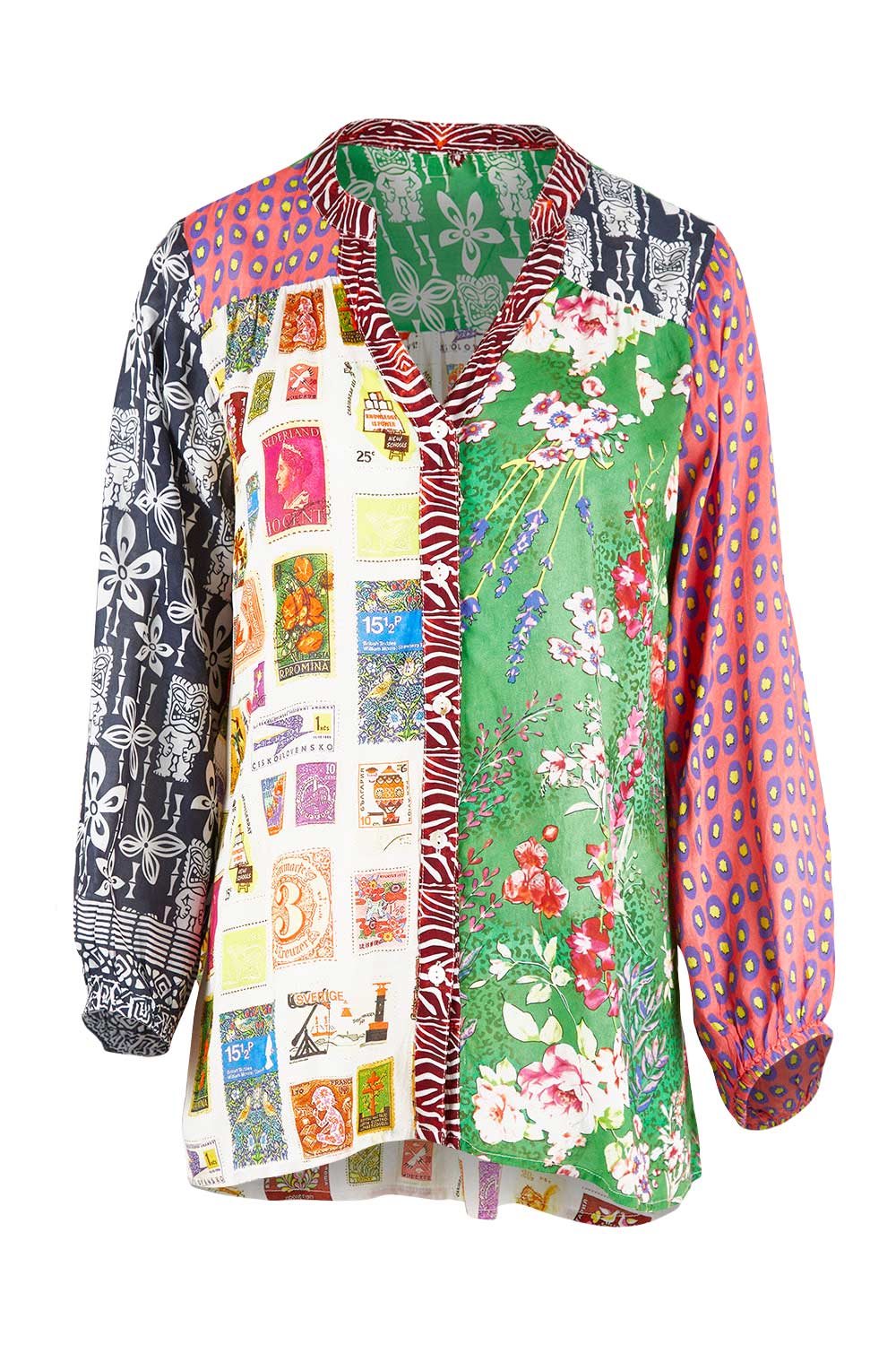 Product shot of the Destination Patch Shirt in colour Multi (Green), from the front