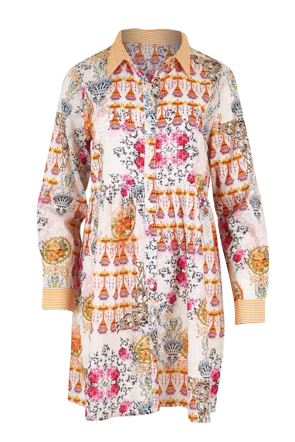 Product shot of the Rosetta Dress – Gold in colour Gold, from the front