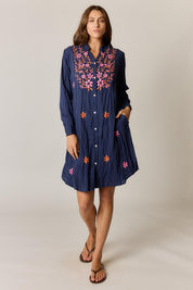 Model Genericm wearing size sample of the Sasha Shirtmaker Dress – Navy in colour Navy, from the front