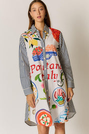 Model Genericm wearing size sample of the Sicily Dress – Print in colour Print, in a cropped view