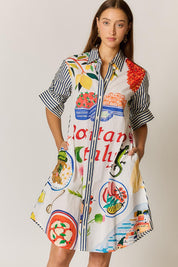 Model Genericm wearing size sample of the Sicily Dress – Print in colour Print, in a cropped view