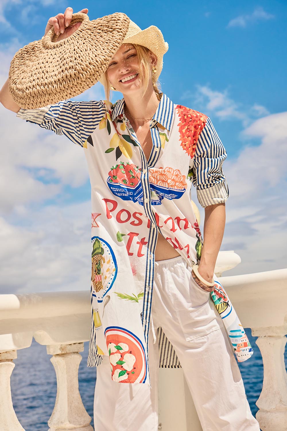 Model Genericm wearing size sample of the Sicily Cotton Dress – Print in colour Print, from the front