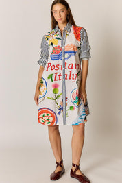 Model Genericm wearing size sample of the Sicily Dress – Print in colour Print, from the front