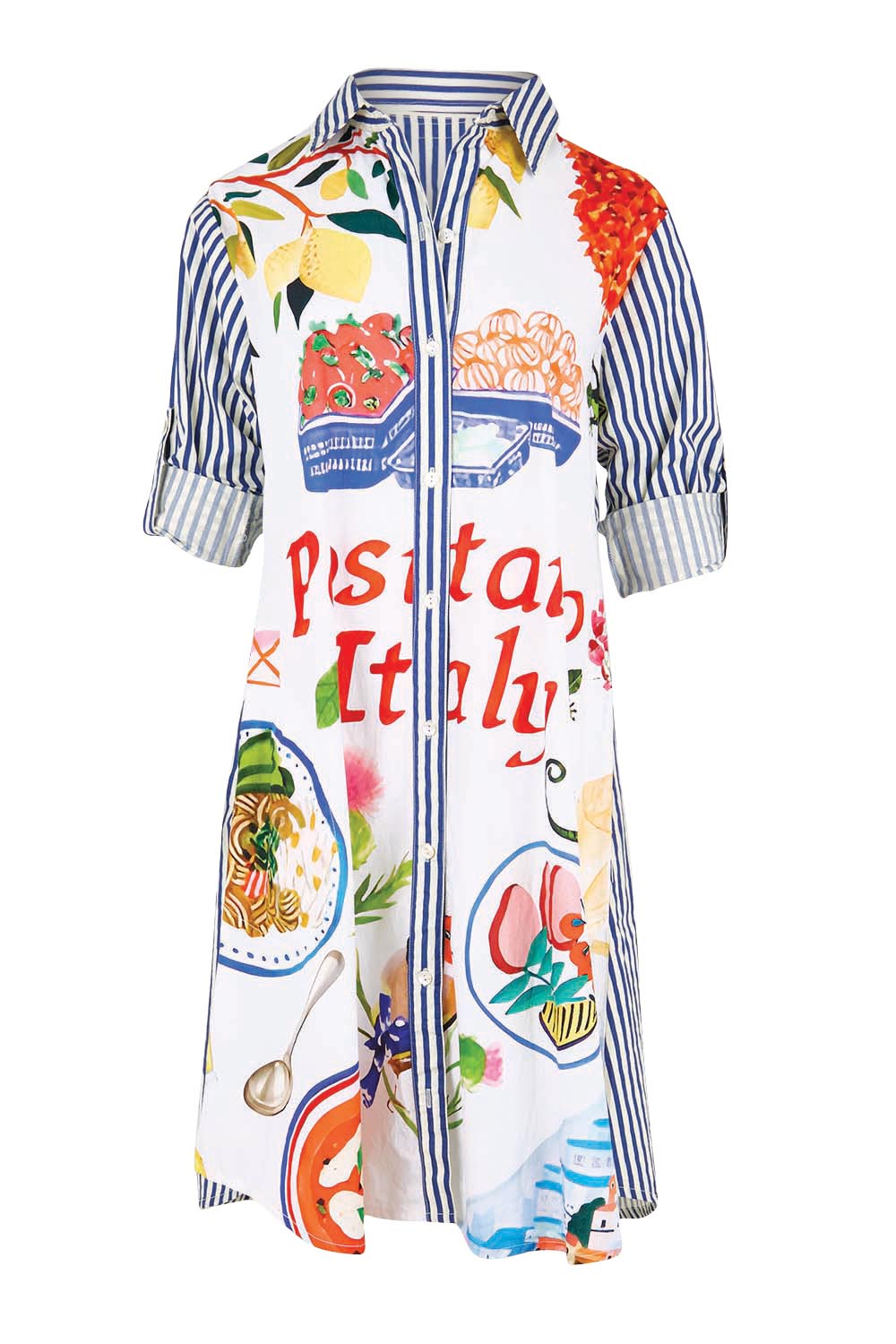 Product shot of the Sicily Dress – Print in colour Print, showing detail