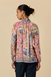 Model Genericm wearing size sample of the Songbird Shirt – White in colour White, from the back
