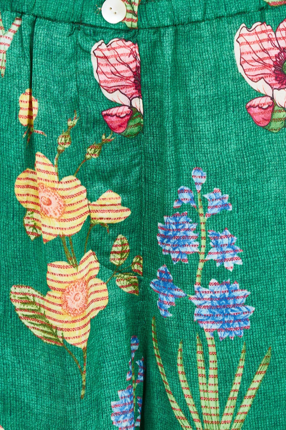 Product shot of the Tea Pant in colour Emerald (Green), detail