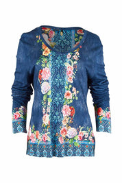 Product shot of the Valeria Long Tee in colour Navy (Blue), from the front