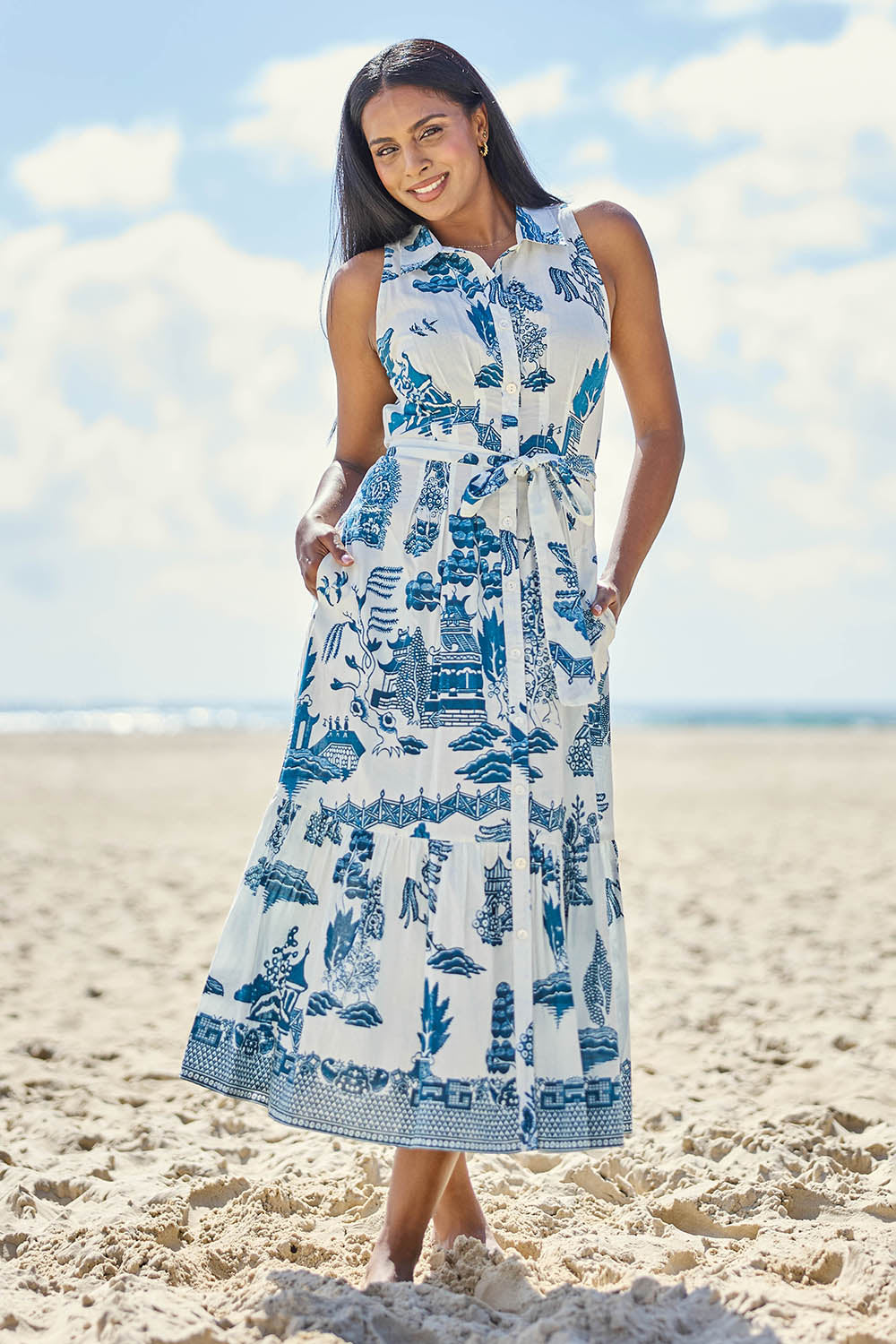 Model Eshan wearing size 10 of the Willow Sundress - Print in colour Print, from the front