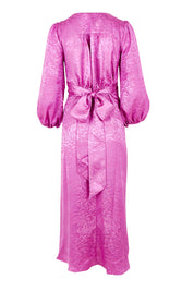 Product shot of the Chateau Wrap Dress in colour Magenta (Pink), from the back
