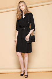 A model wearing the Fluid Jersey Shirtmaker in colour Black (Black), from the front, showing the whole outfit