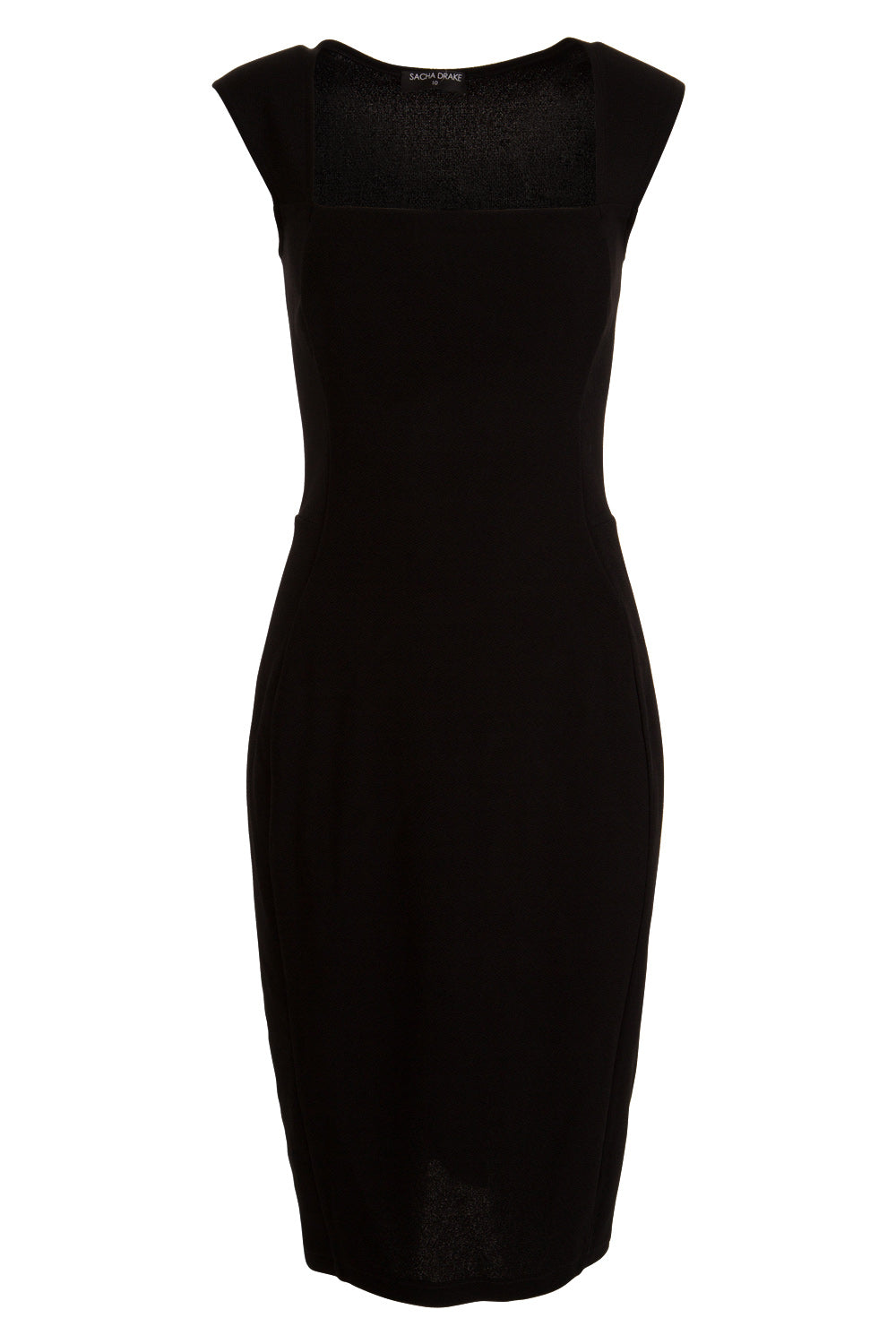 Product shot of the Iris Cap Sleeve Dress in colour Black (Black), from the back