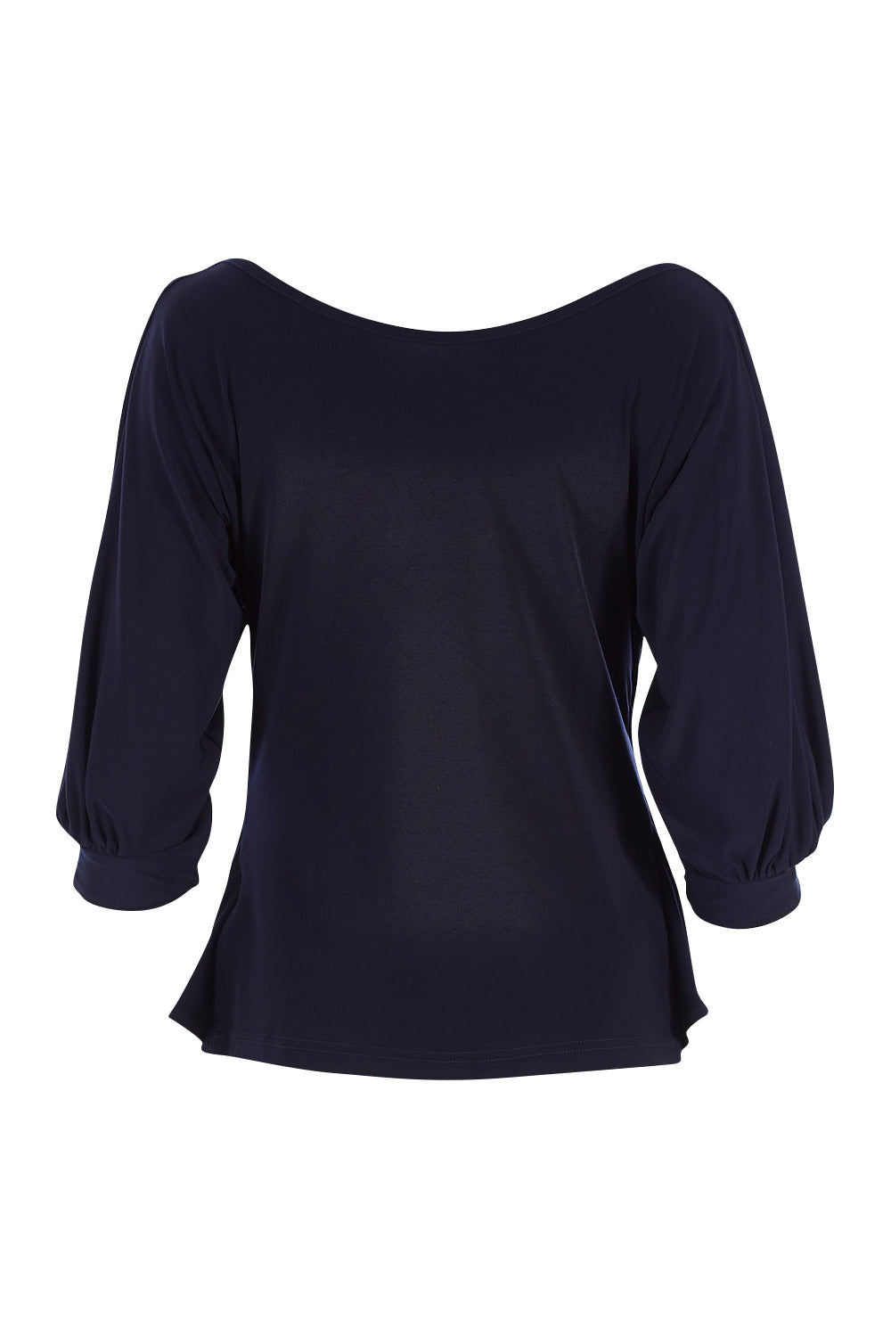 Product shot of the Cowl Tie Top in colour Navy (Blue), from the back