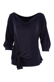 Product shot of the Cowl Tie Top in colour Navy (Blue), from the front