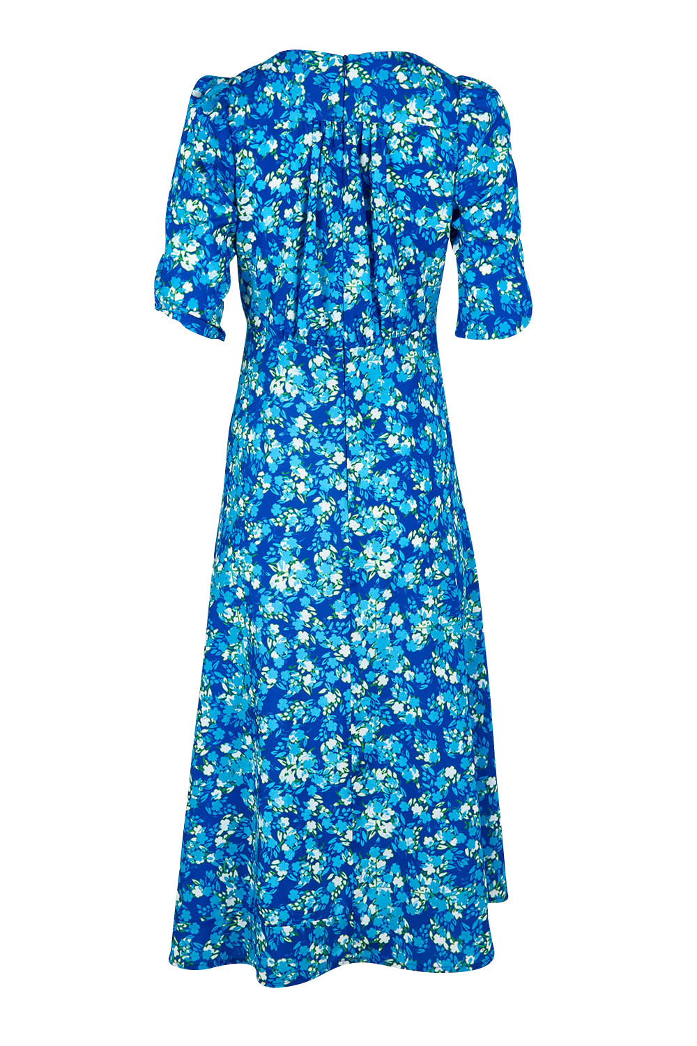 Product shot of the Sweet Pea Midi Dress in colour Blue (Blue), from the back