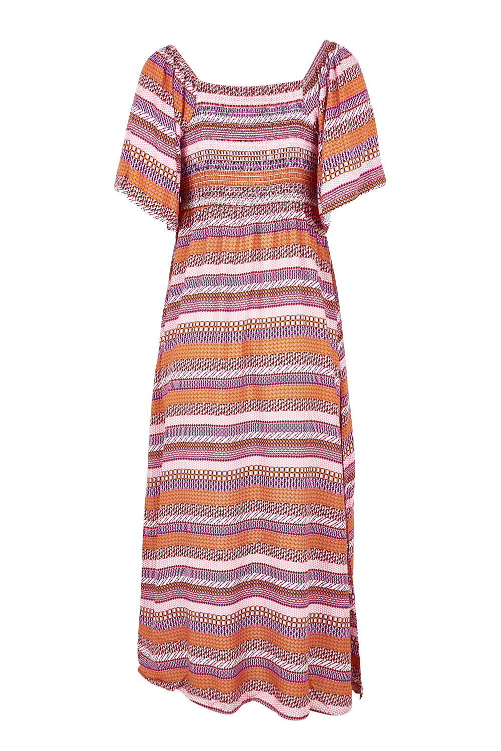 Product shot of the Raquel Midi Dress in colour Aztec (Pink), from the back