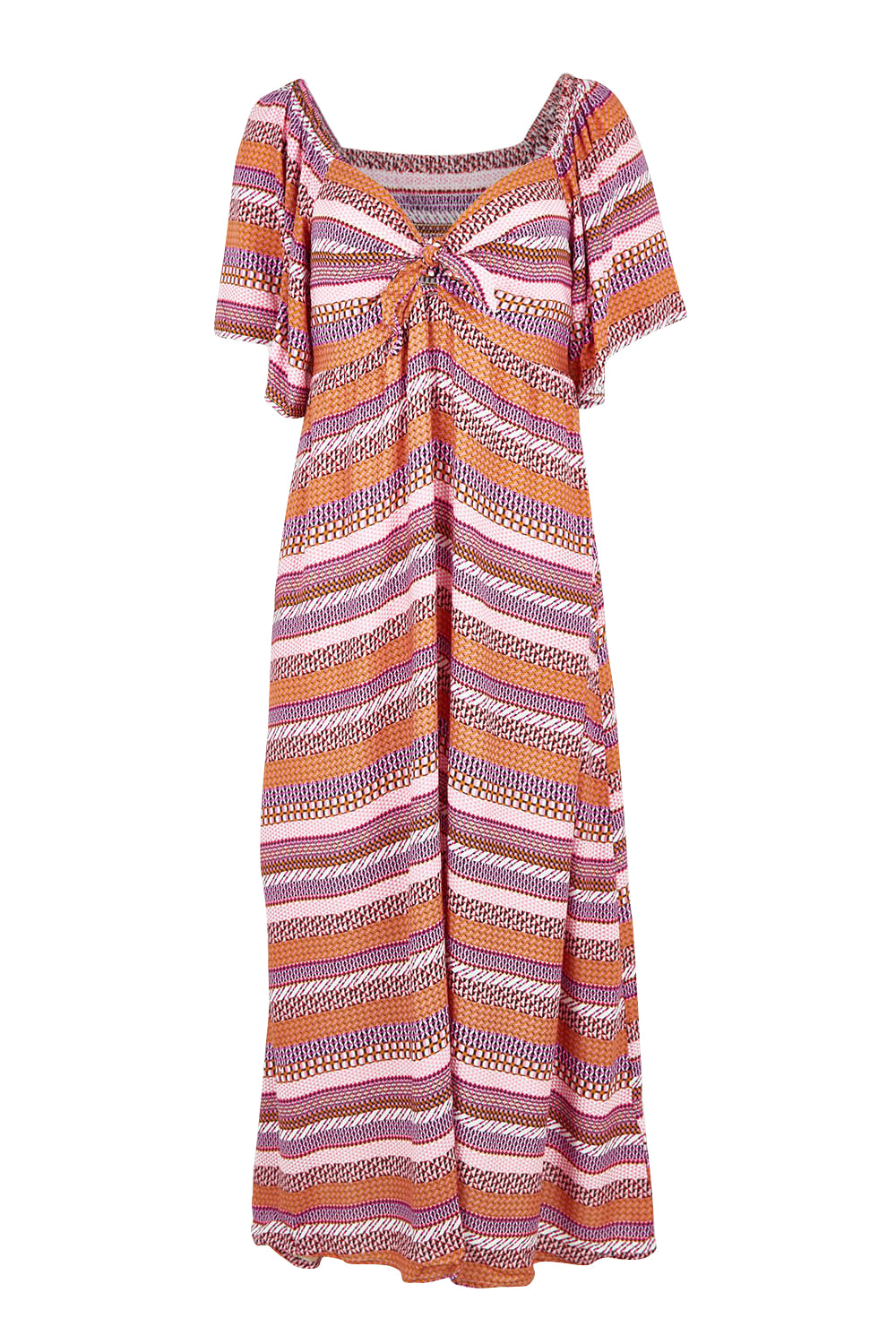 Product shot of the Raquel Midi Dress in colour Aztec (Pink), from the front