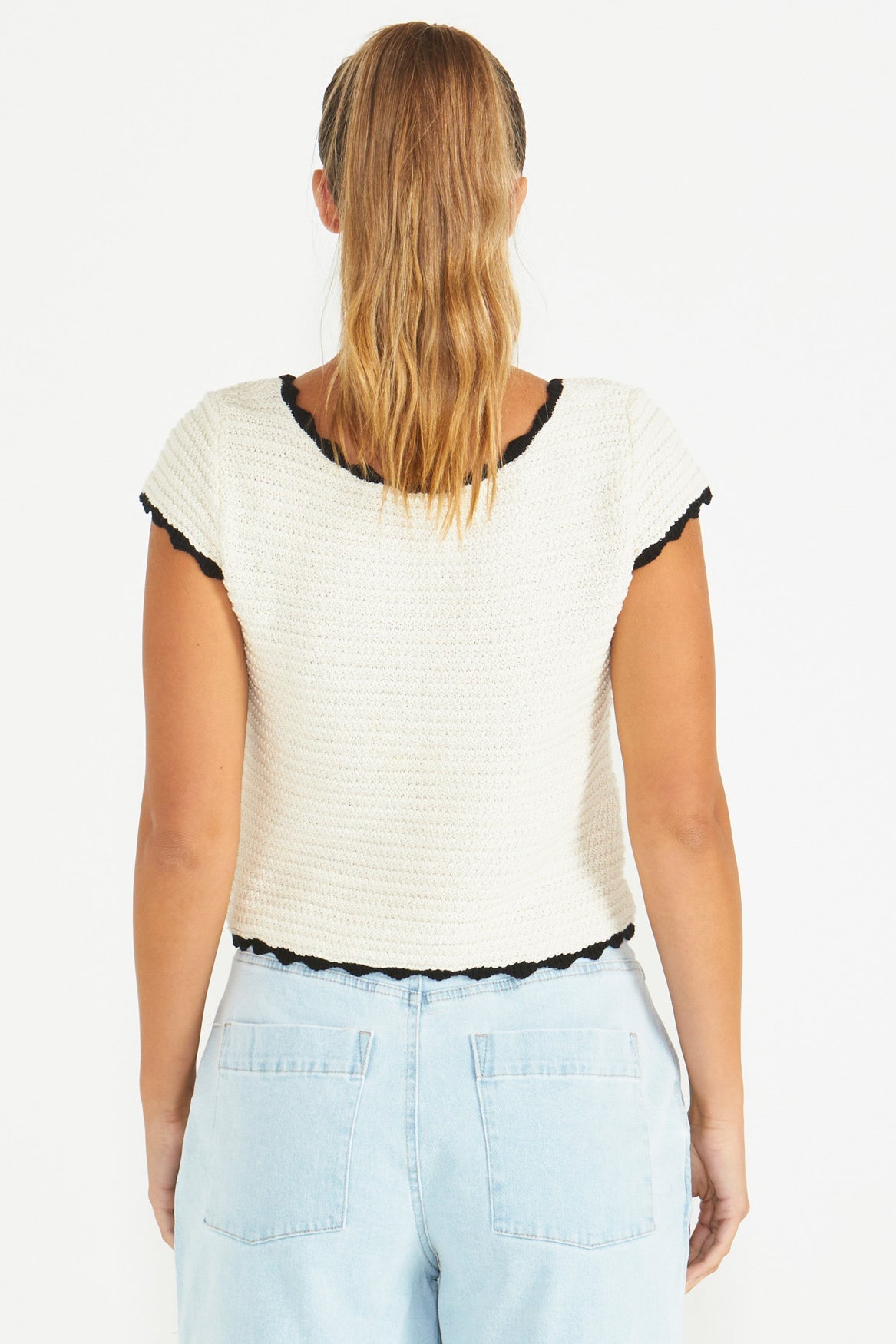 Preloved Coco Crochet Cotton Knit Top - Cream