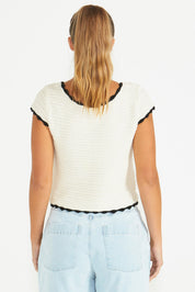 Preloved Coco Crochet Cotton Knit Top - Cream