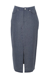 Product shot of the Liberty Cotton Maxi Skirt in colour Navy (Blue), from the front