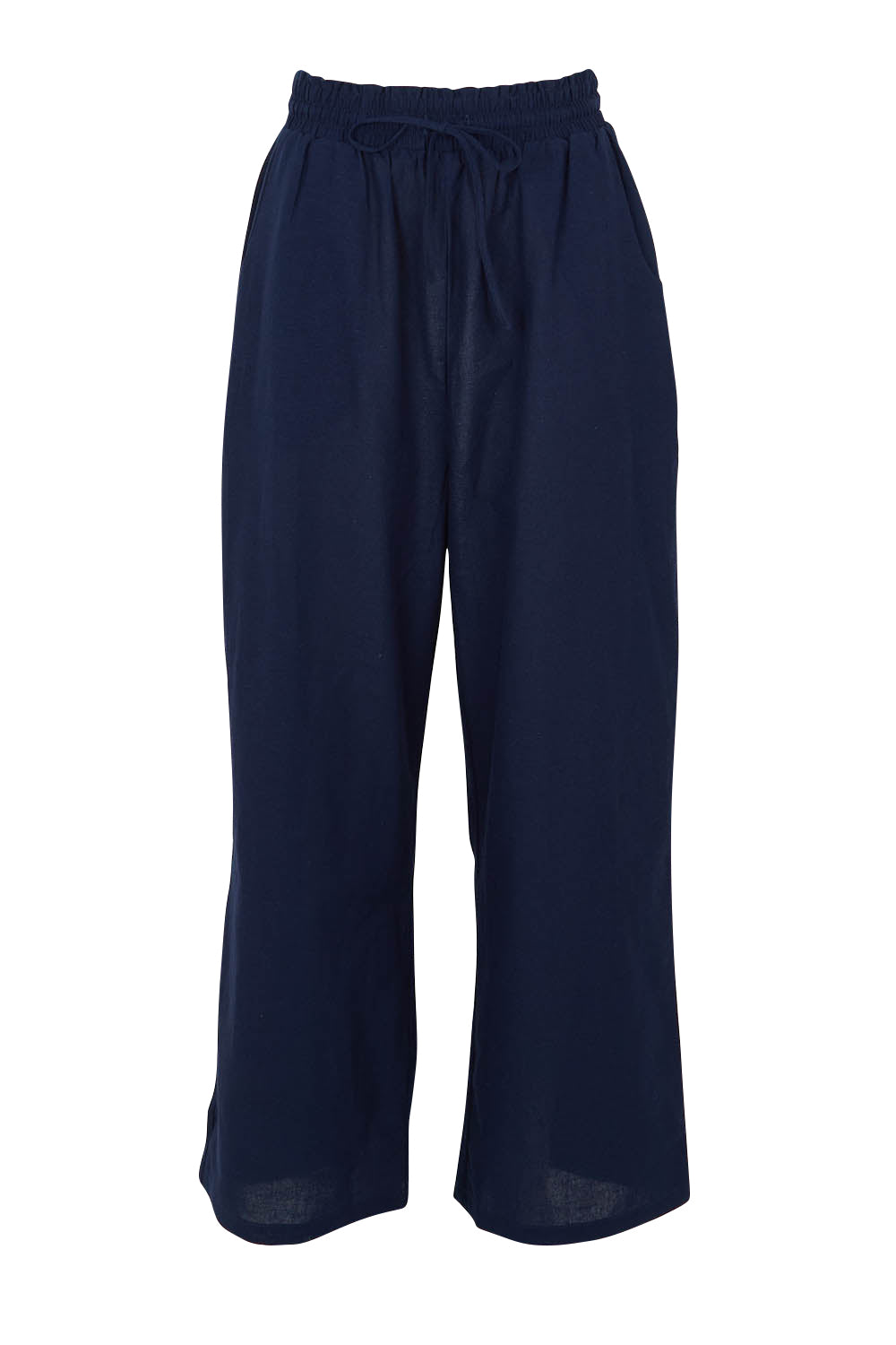 Product shot of the Odell Cotton Linen Pant in colour Navy (Blue), from the front
