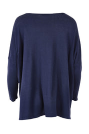 Product shot of the Khaleesi Cotton Knit Top in colour Navy (Blue), from the back