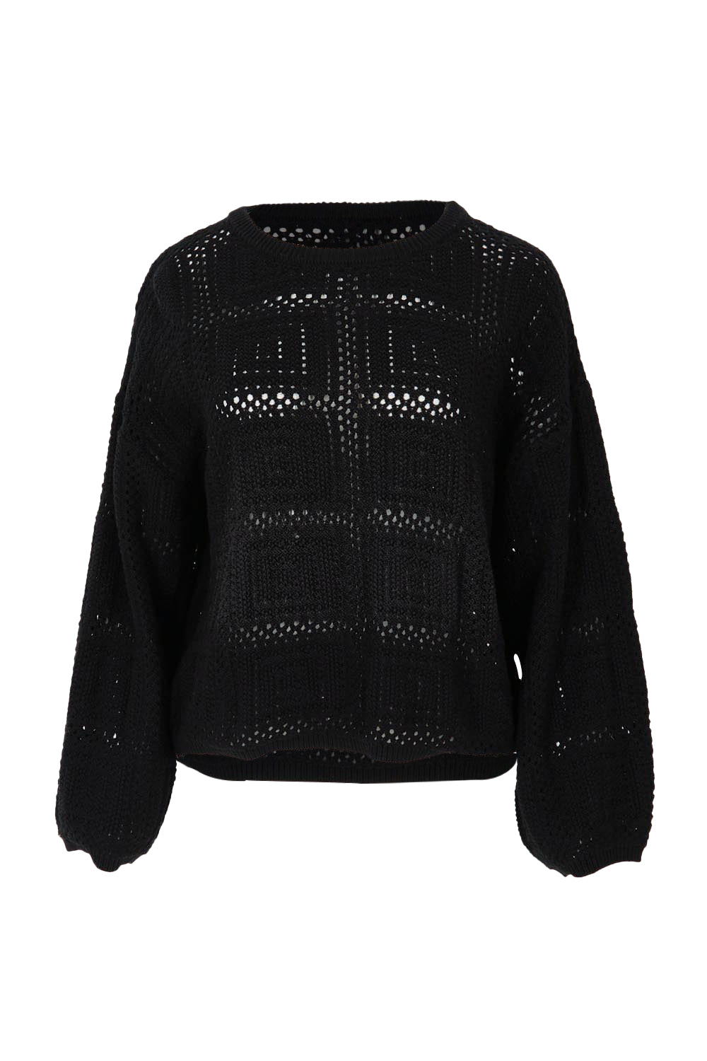 Product shot of the Marcello Cotton Crochet Top in colour Black (Black), from the back