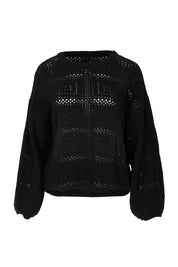 Product shot of the Marcello Cotton Crochet Top in colour Black (Black), from the back