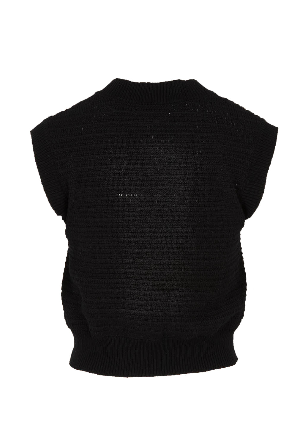 Product shot of the Erika Cotton Crochet Vest in colour Blkwhite (Black), from the back