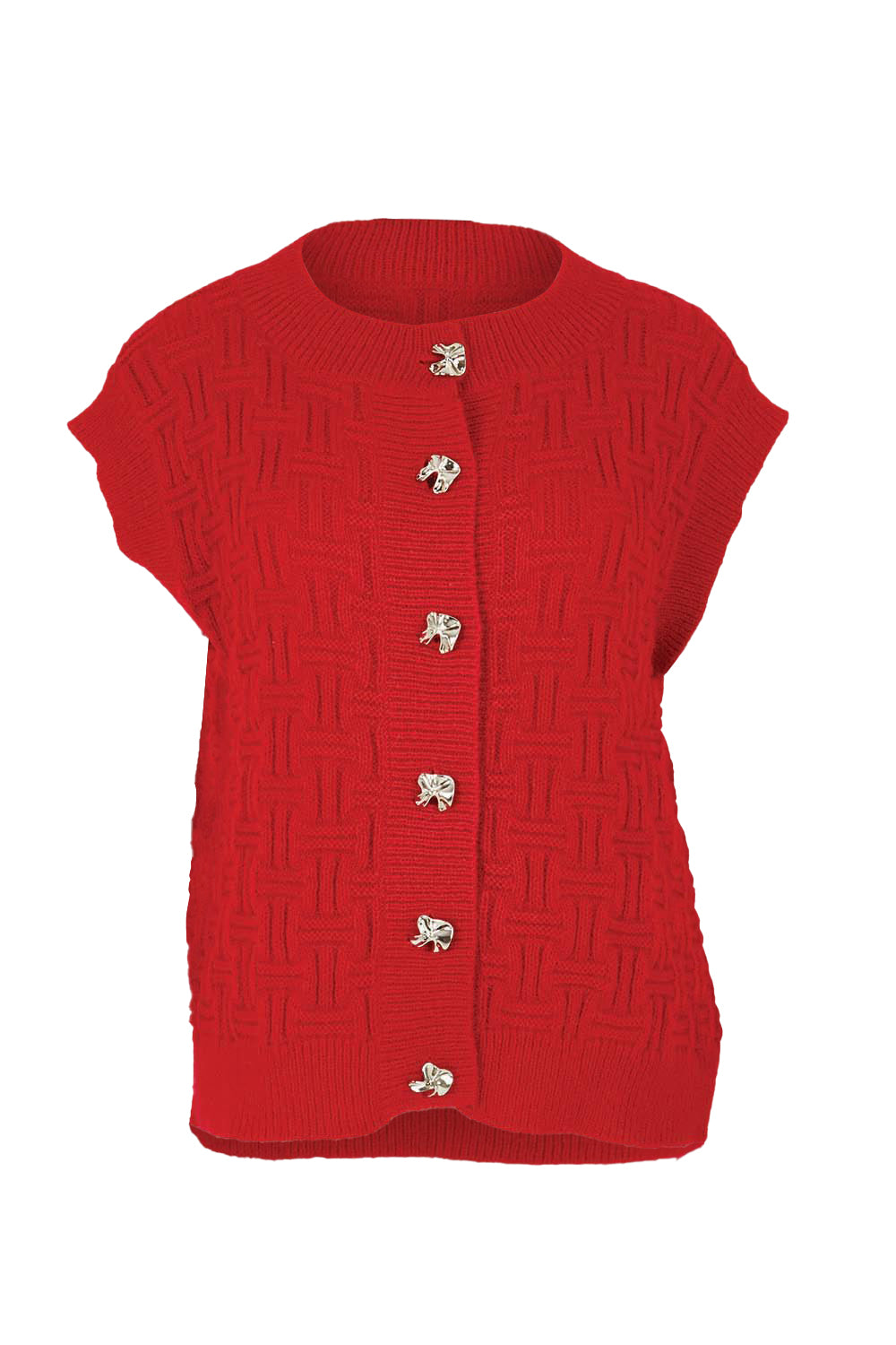 Product shot of the Zadie Vest in colour Poppyred (Red), from the front