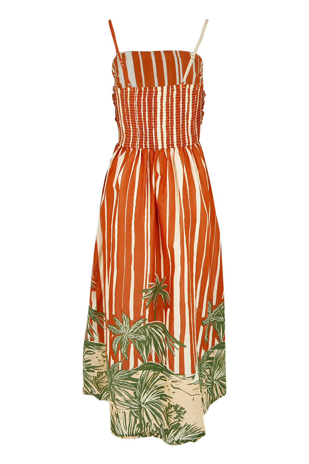 Product shot of the Mina Cotton Strapless Dress in colour Palmstripe, from the back