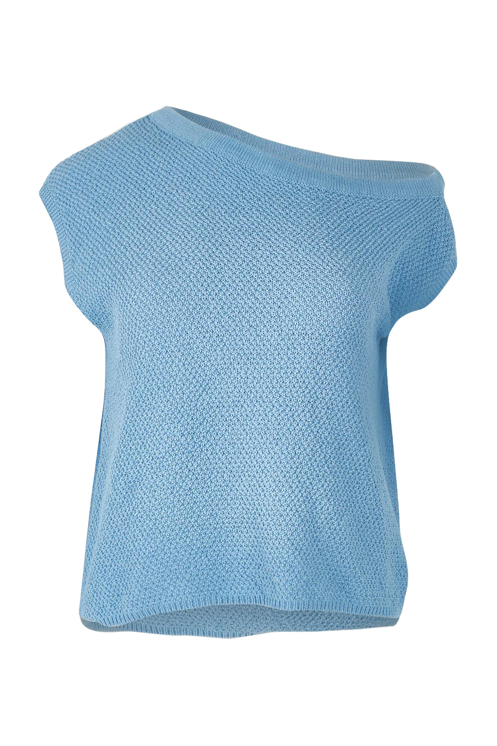 Product shot of the Jaci Cotton Blend Knit Top in colour Blue (Blue), from the front