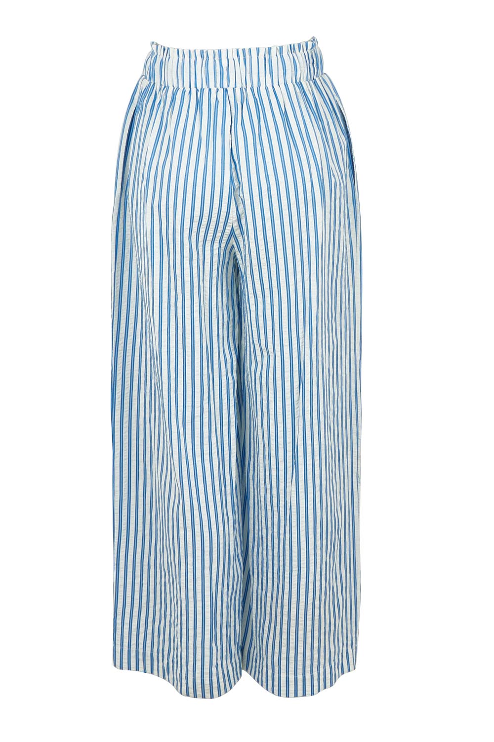 Product shot of the Aziza Pant in colour Bluewhite (Blue), from the back