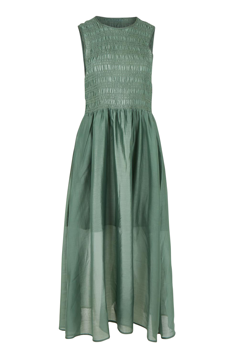 Product shot of the Saga Tank Dress in colour Sageolive (Green), from the front
