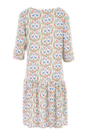Product shot of the Hygge Drop Waist Dress in colour RedBird (White), from the back