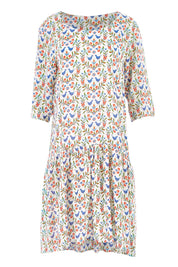 Product shot of the Hygge Drop Waist Dress in colour RedBird (White), from the front