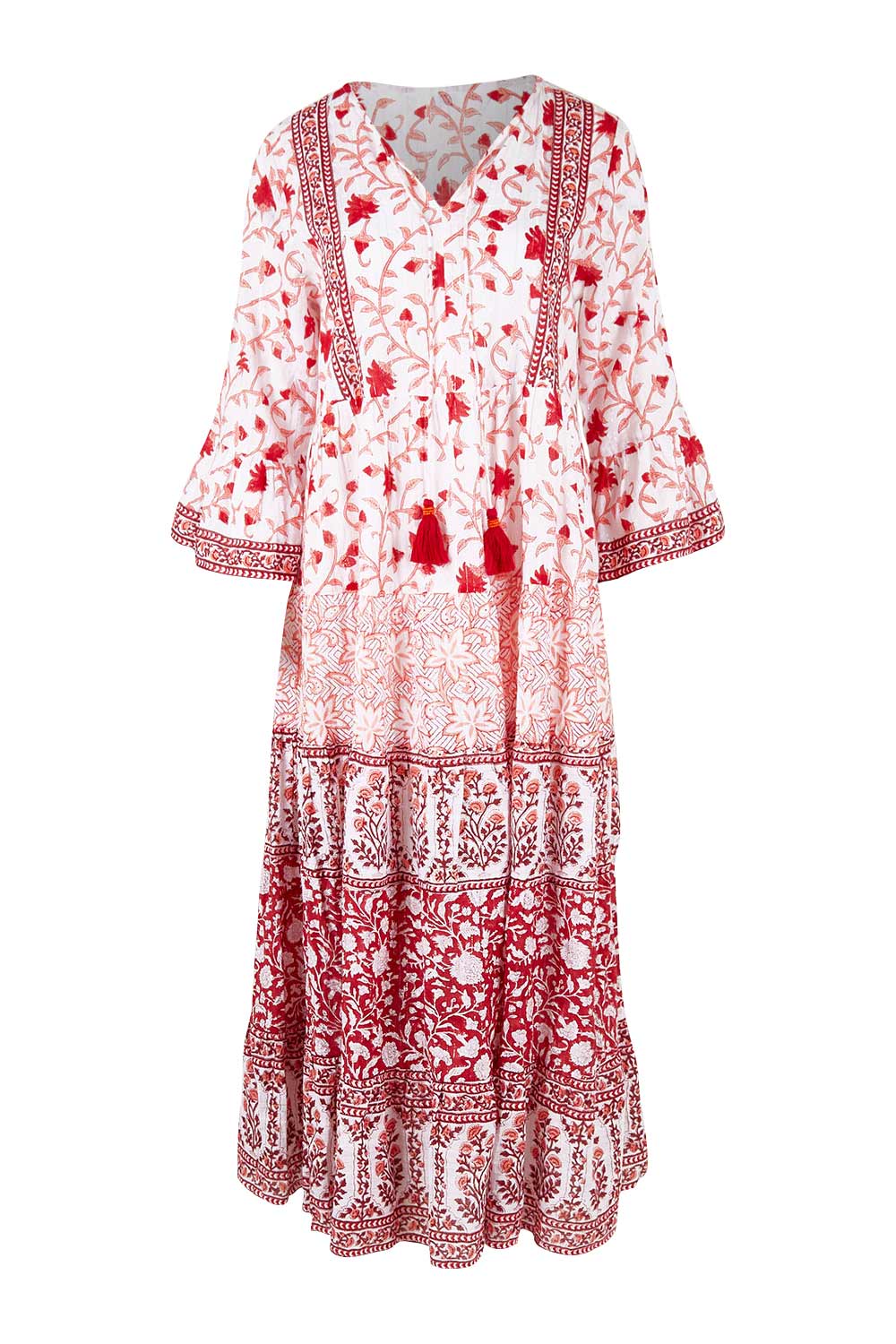 Product shot of the Fairhaven Beach Cotton Maxi Dress in colour Red (Red), from the front