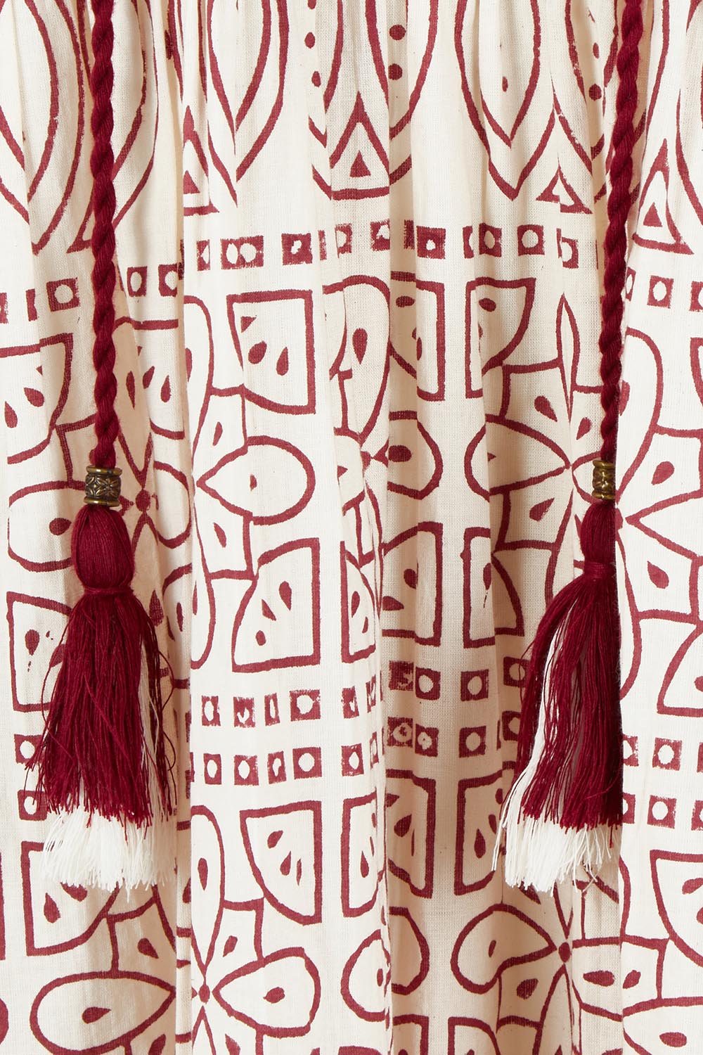 Product shot of the Cocora Valley Cotton Dress in colour Rustcream, detail