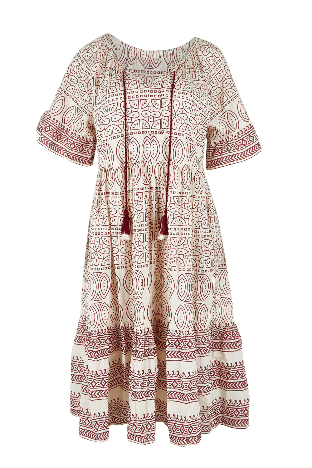 Product shot of the Cocora Valley Cotton Dress in colour Rustcream, from the front