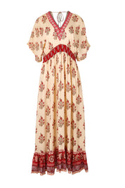 Product shot of the Pacific Beach Long Dress – Redcream in colour Redcream, from the front