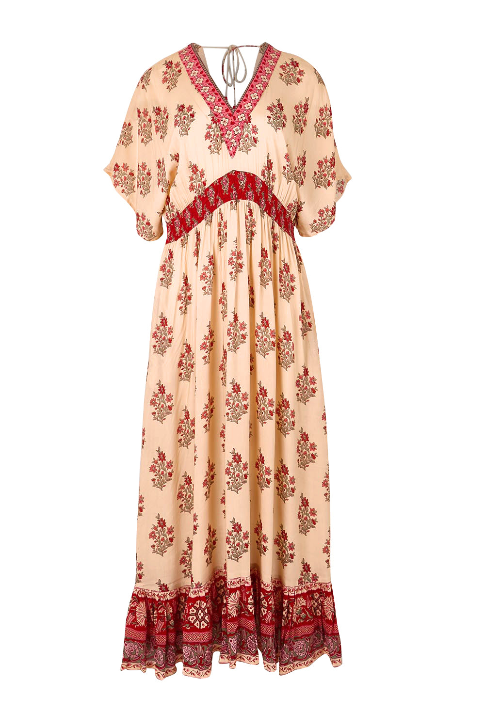 Product shot of the Pacific Beach Long Dress – Redcream in colour Redcream, from the front