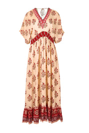 Product shot of the Pacific Beach Long Dress – Redcream in colour Redcream, from the front
